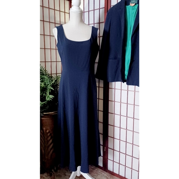 Lauren Ralph Lauren Women's Triacetate   Jacket and Dress Set - Navy Blue/Green - Picture 7 of 16